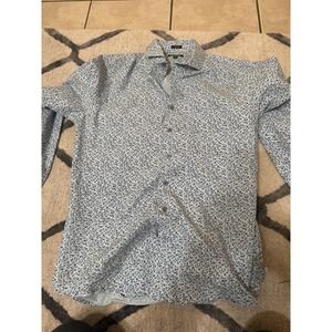 Express Button Up Shirt Men's White Size L Long Sleeve Floral Collared Casual